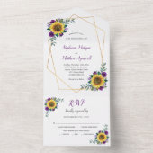 Geometrische zonnebloem Paars Roos Moderne bruilof All In One Uitnodiging (Binnen)