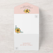 Geometrische Zonnebloem Perzik Roos Modern Bruilof All In One Uitnodiging (Buitenkant)