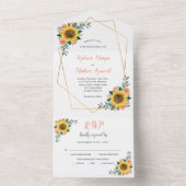 Geometrische Zonnebloem Perzik Roos Modern Bruilof All In One Uitnodiging (Binnen)
