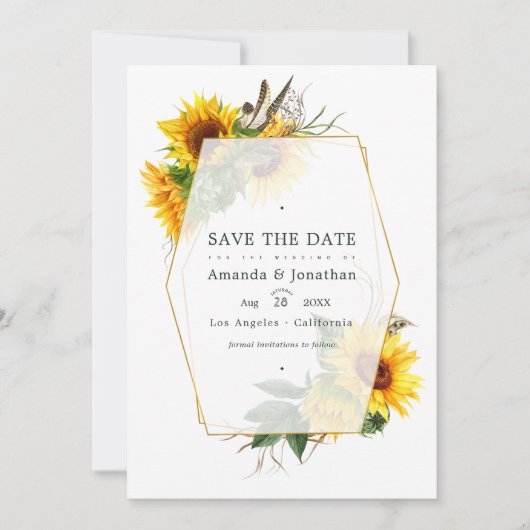 Geometrische zonnebloem Rustic Barn Country Wedden Kaart (Voorkant)