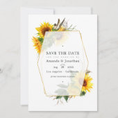 Geometrische zonnebloem rustieke schuur landelijke save the date (Voorkant)