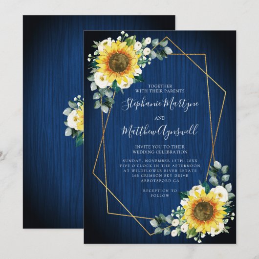 Geometrische Zonnebloemen Navy Blue Bloemen Bruilo Kaart (Voorkant / Achterkant)