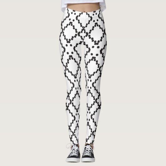 Geometrische zwart gestippelde diamantvormen patro leggings (Voorkant)