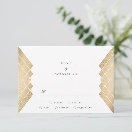 Geometrische  Zwart Goud Gatsby Bruiloft RSVP (Staand voorkant)