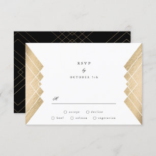 Geometrische  Zwart Goud Gatsby Bruiloft RSVP
