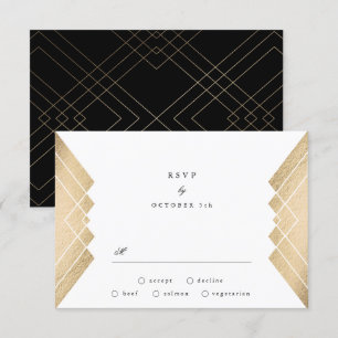 Geometrische  Zwart Goud Gatsby Bruiloft RSVP Kaartje