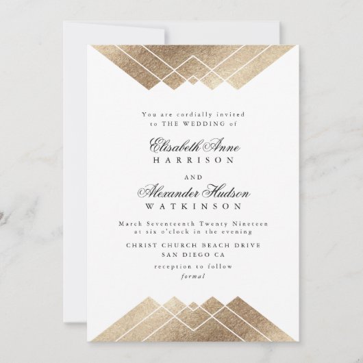 Geometrische zwart goud kalligrafie foto bruiloft kaart (Voorkant)