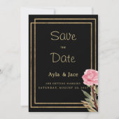 Geometrische zwart goud roze bloem Save the Date Kaart (Voorkant)