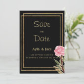 Geometrische zwart goud roze bloem Save the Date Kaart (Staand voorkant)