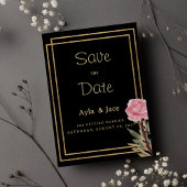 Geometrische zwart goud roze bloem Save the Date Kaart
