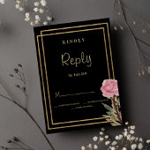Geometrische zwart goud roze mint bloem RSVP Kaart