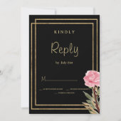 Geometrische zwart goud roze mint bloem RSVP Kaart (Voorkant)