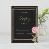 Geometrische zwart goud roze mint bloem RSVP Kaart (Staand voorkant)