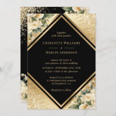 Geometrische zwart gouden Confetti ivoor bloemenbr Kaart (Voorkant / Achterkant)