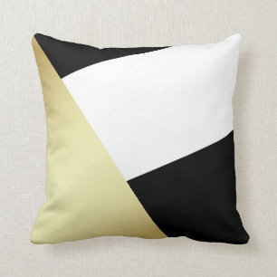 Geometrische zwart, wit en metaal goud kussen