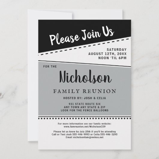 Geometrische zwart wit grijs familie reünie kaart (Voorkant)