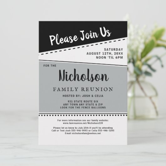 Geometrische zwart wit grijs familie reünie kaart (Staand voorkant)