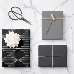 Geometrische Zwart-Wit Illusie Inpakpapier Vel