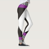 Geometrische zwart-witte strepen modern paars leggings (Rechts)