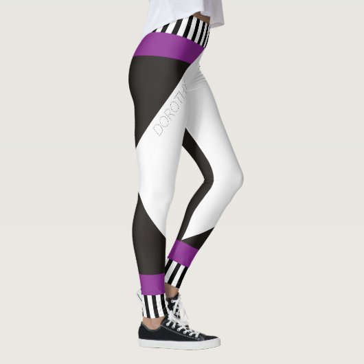 Geometrische zwart-witte strepen modern paars leggings (Rechts)