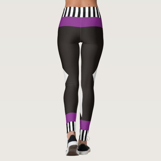 Geometrische zwart-witte strepen modern paars leggings (Achterkant)