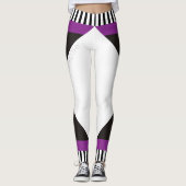 Geometrische zwart-witte strepen modern paars leggings (Voorkant)