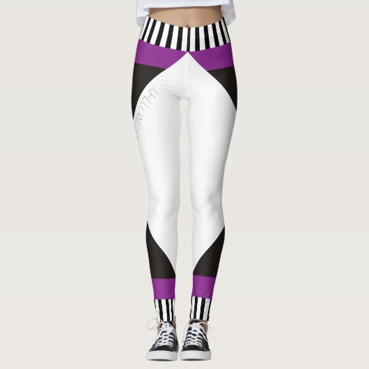 Geometrische zwart-witte strepen modern paars leggings (Voorkant)