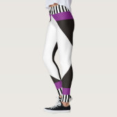 Geometrische zwart-witte strepen modern paars leggings (Links)