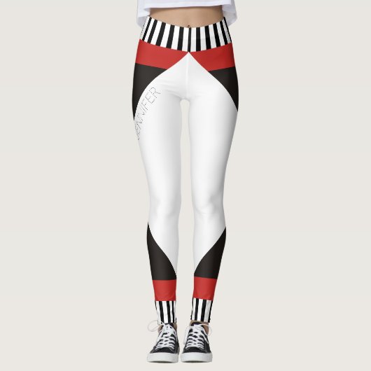 Geometrische zwart-witte strepen modern rood leggings (Voorkant)