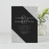 Geometrische zwart zilveren ampersand glitter brui kaart (Staand voorkant)