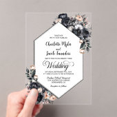 Geometrische zwarte bloemen acryl bruiloft uitnodi acryl uitnodigingen (Insitu (Draagbaar))