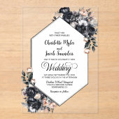 Geometrische zwarte bloemen acryl bruiloft uitnodi acryl uitnodigingen (Voorkant)