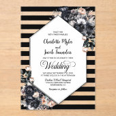 Geometrische zwarte bloemen acryl bruiloft uitnodi acryl uitnodigingen (Voorkant)