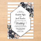 Geometrische zwarte bloemen acryl bruiloft uitnodi uitnodigingen (Voorkant)