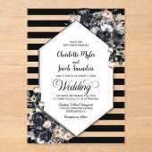 Geometrische zwarte bloemen acryl bruiloft uitnodi uitnodigingen (Voorkant)