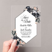 Geometrische zwarte bloemenacryl Bewaar de datum Acryl Uitnodigingen (Insitu (Draagbaar))