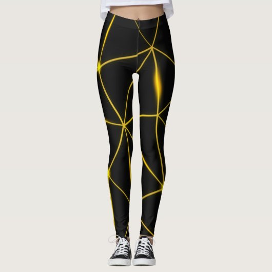 Geometrische zwarte driehoeken gouden lijnen leggings (Voorkant)