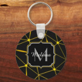 Geometrische zwarte driehoeken gouden lijnen Monog Sleutelhanger (Achterkant)