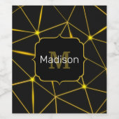 Geometrische zwarte driehoeken gouden lijnen Monog Wijn Etiket (Enkel label)