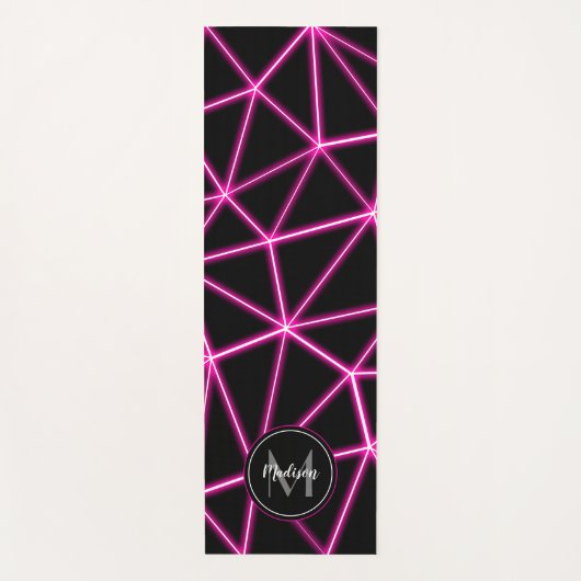 Geometrische zwarte driehoeken neonroze lijnen Mon Yogamat (Voorkant)