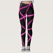 Geometrische zwarte driehoeken neonroze lijnretro leggings (Voorkant)