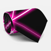 Geometrische zwarte driehoeken neonroze lijnretro stropdas (Opgerold)