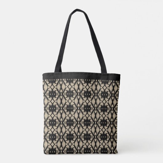 Geometrische zwarte en beige vormpatroon tote bag (Achterkant)
