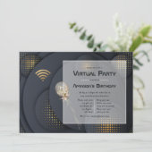 Geometrische zwarte en gouden virtuele feestdag kaart (Staand voorkant)