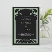 Geometrische zwarte en groene kunst Deco Wedding Kaart (Staand voorkant)