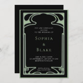 Geometrische zwarte en groene kunst Deco Wedding Kaart (Voorkant / Achterkant)