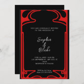 Geometrische zwarte en rode deco-bruiloft kaart (Voorkant / Achterkant)