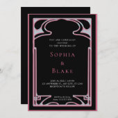 Geometrische zwarte en roze decobruiloft kaart (Voorkant / Achterkant)