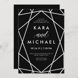 Geometrische zwarte en witte bruiloft kaart