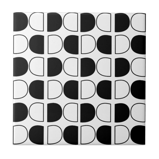 Geometrische Zwarte en Witte Halve Cirkel Tegeltje (Voorkant)